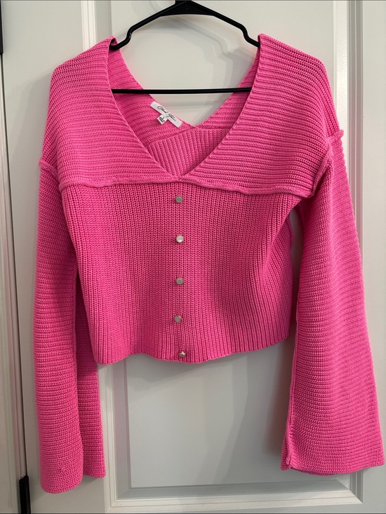 Cloud Ten Sweaters - Bright Hot Pink Knit Button-Front Crop Sweater